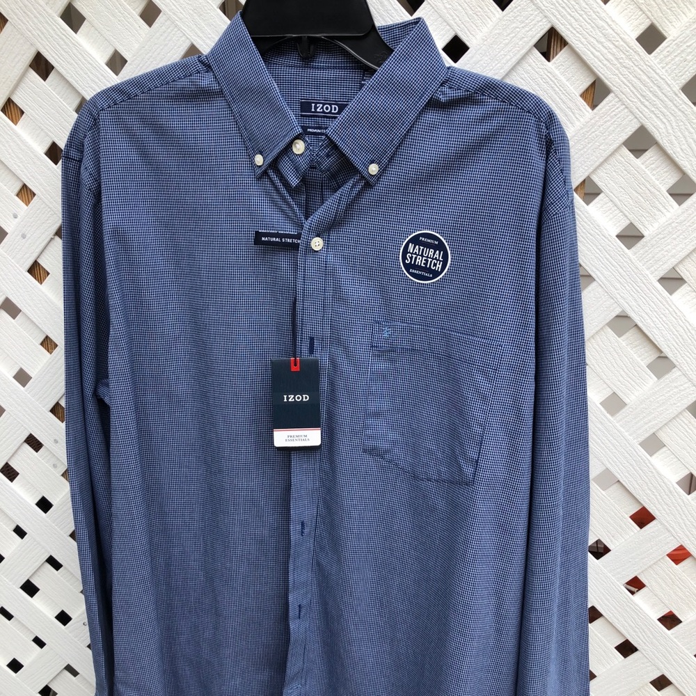 Men’s Izod Navy/White Checked long sleeve shirt NEVER BEEN WORN with TAG!